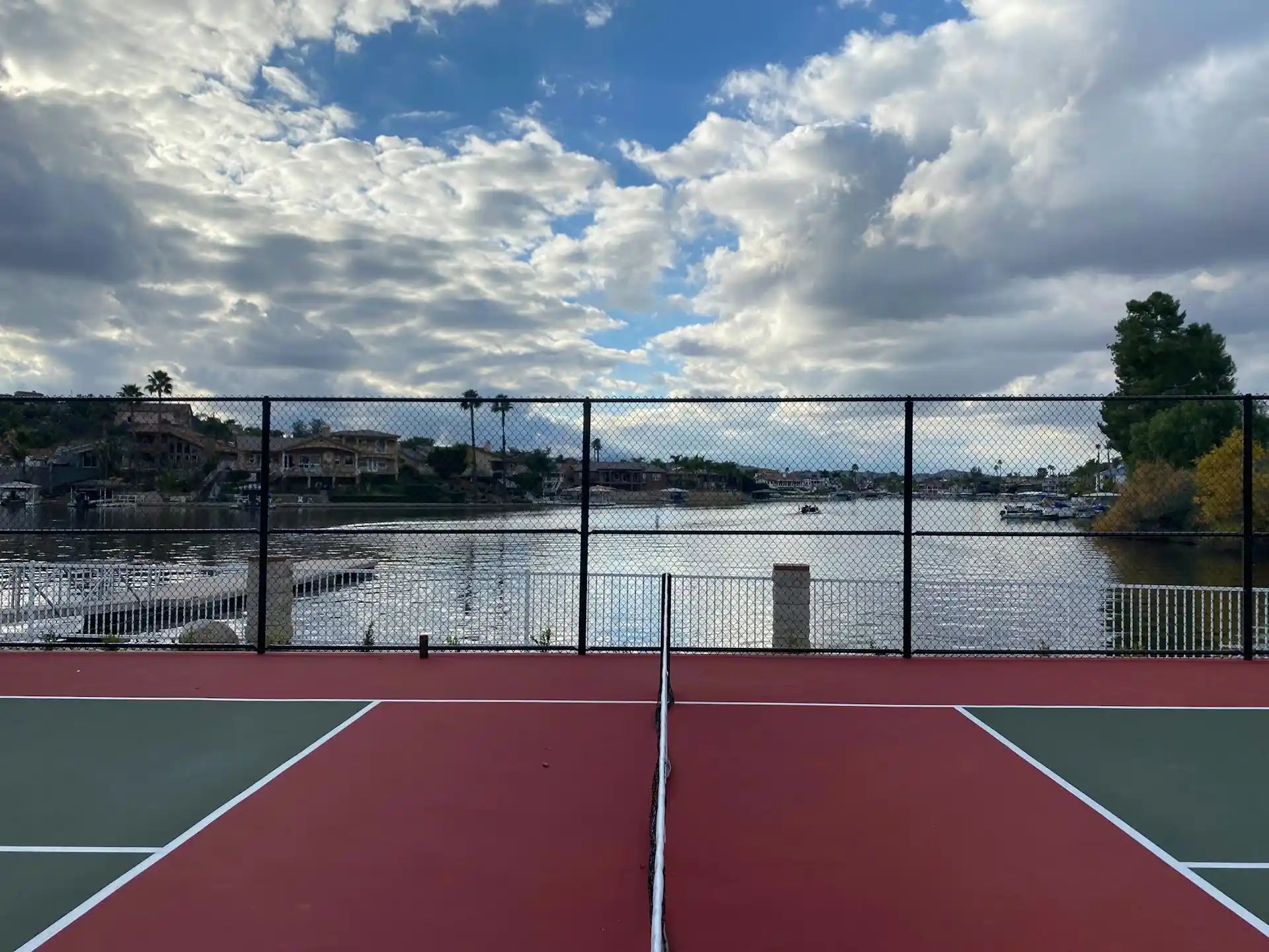 Pickleball courts in Palm Springs with mountains in the background